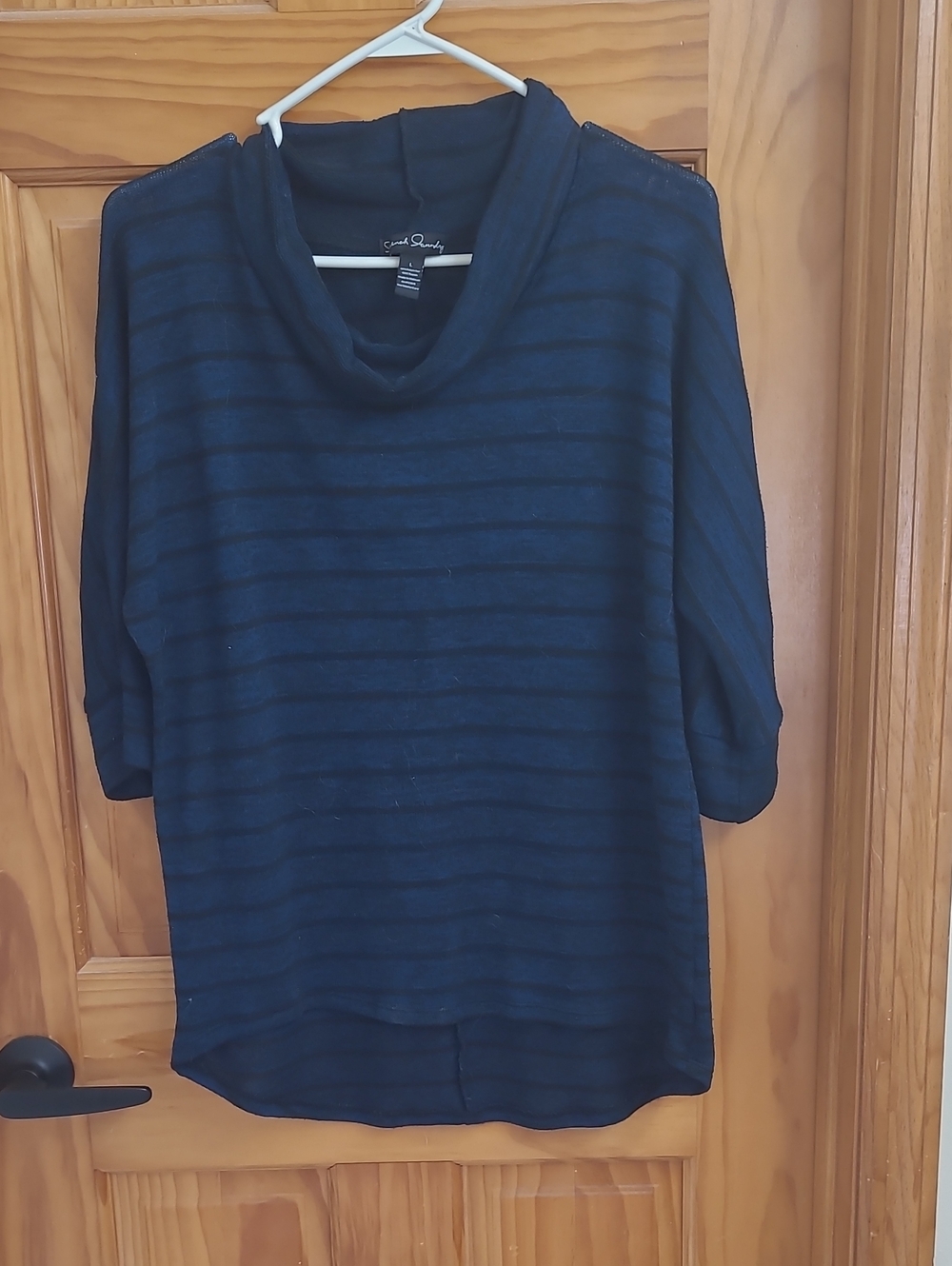 Simply Southern Navy and Black Striped Cowl Neck Sweater